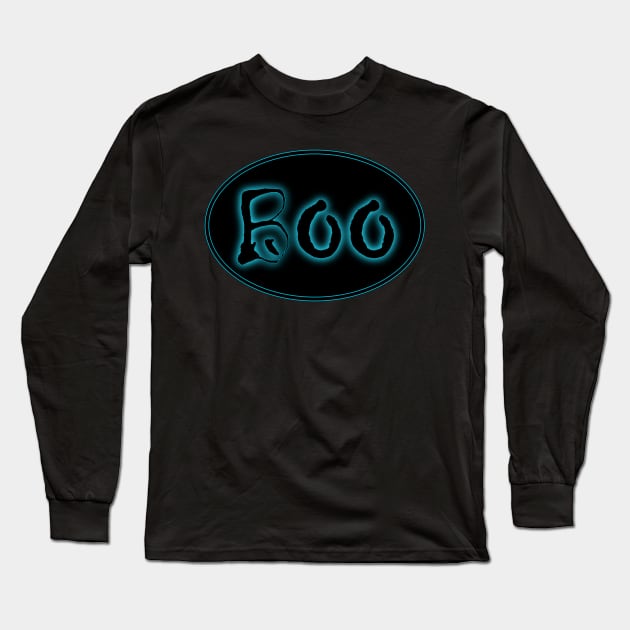 Glowing Blue Halloween Boo Bar Sign Long Sleeve T-Shirt by gkillerb